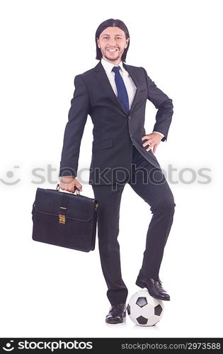 Man with football isolated on white