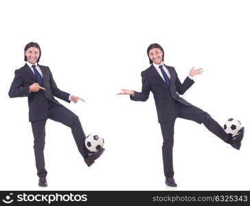 Man with football isolated on white