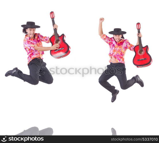 Man with guitar isolated on white