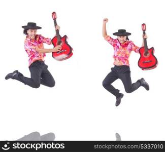 Man with guitar isolated on white
