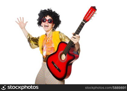 Man with guitar isolated on white