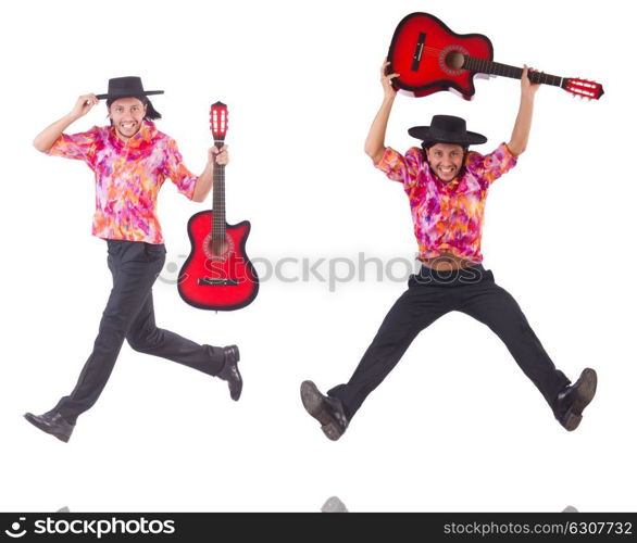 Man with guitar isolated on white