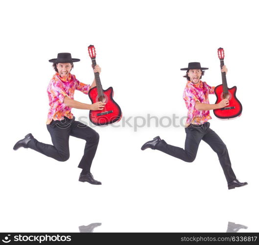 Man with guitar isolated on white