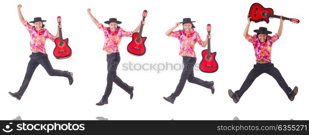 Man with guitar isolated on white