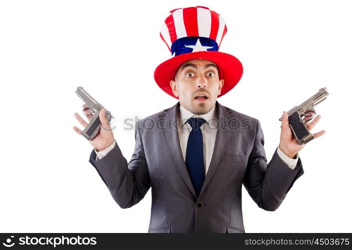 Man with gun and american hat