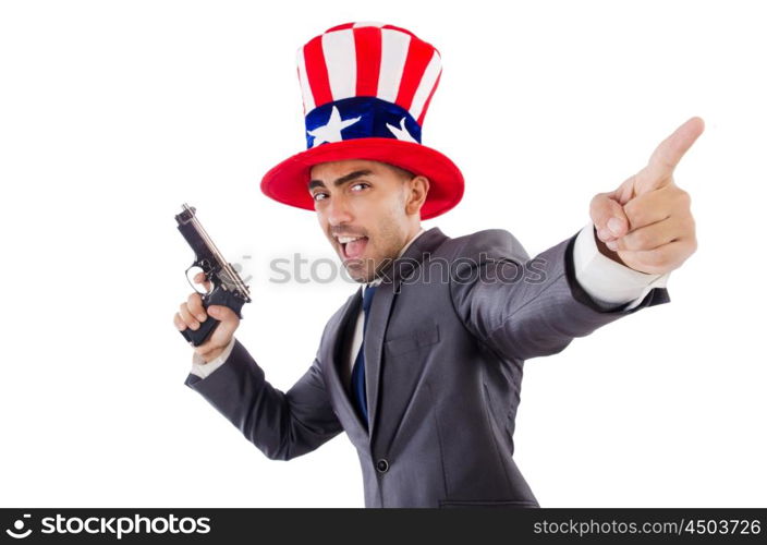 Man with gun and american hat