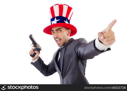 Man with gun and american hat