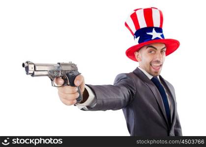 Man with gun and american hat