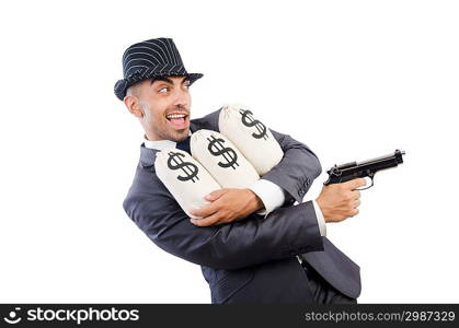 Man with gun and money sacks