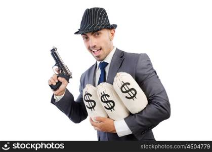 Man with gun and money sacks