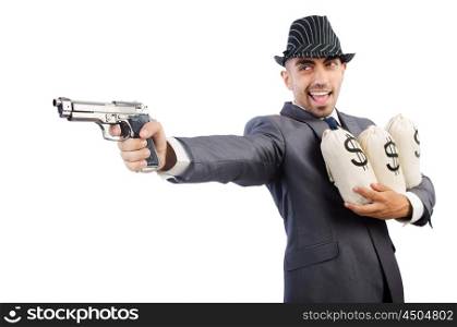 Man with gun and money sacks