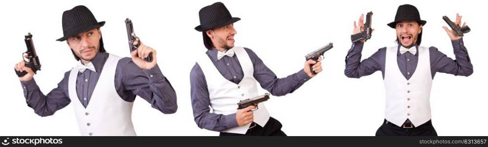 Man with gun isolated on the white. The man with gun isolated on the white