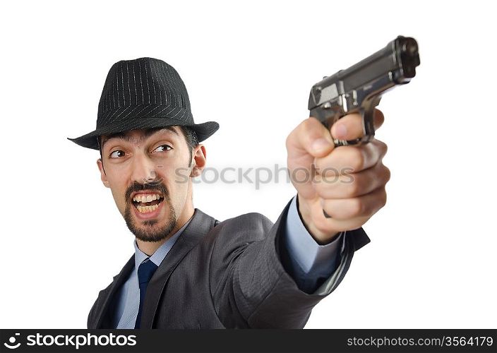 Man with gun isolated on white