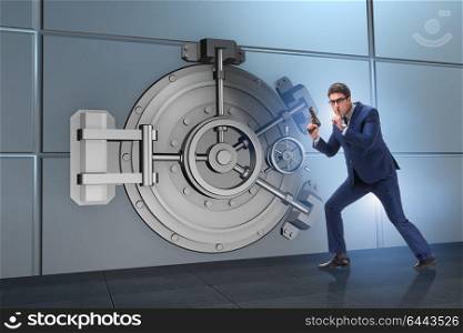 Man with gun stealing money from bank