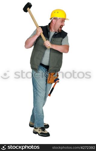 Man with hammer hitting