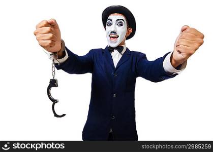 Man with handcuffs isolated on white
