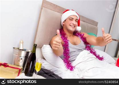 Man with hangover after late partying