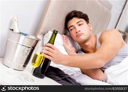 Man with hangover after late partying