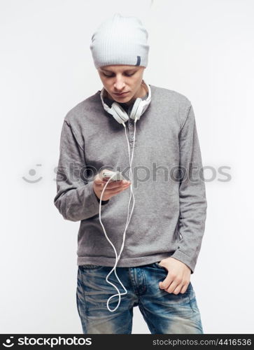 Man with headphones listening to music