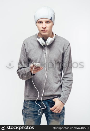 Man with headphones listening to music