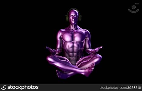 Man with Headphones Listening to Music Meditating in 3d