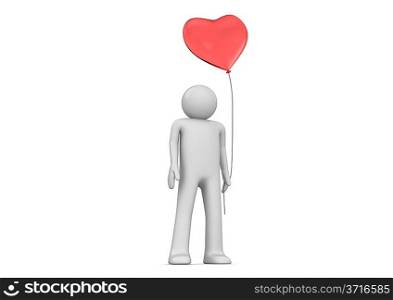 ""Man with heart balloon (love, valentine day series; 3d isolated characters)""