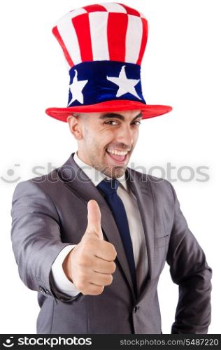 Man with his thumbs up on white