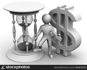 Man with hourglass and dollar. 3d