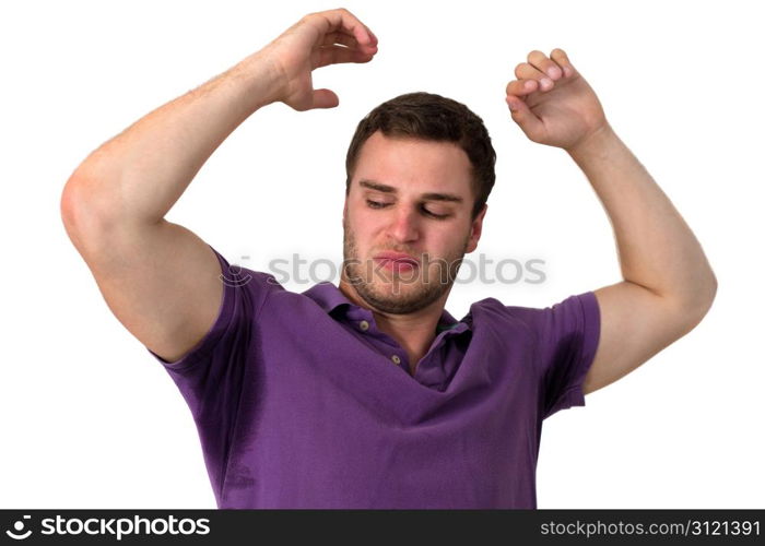 Man with Hyperhidrosis sweating very badly under armpit