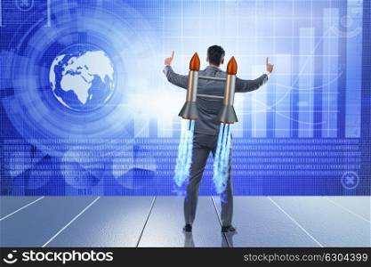 Man with jet pack in business concept
