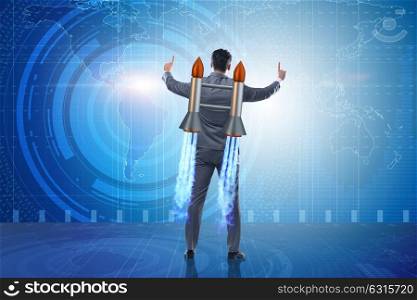 Man with jet pack in business concept