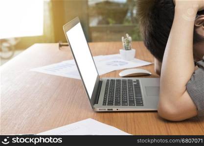 man with laptop computer on office desk - frustrate, stress, upset concept