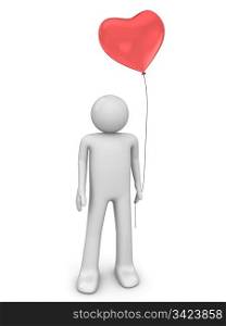 Man with love baloon (love, valentine day series; 3d isolated character)