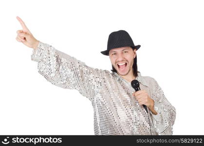 Man with mic isolated on white