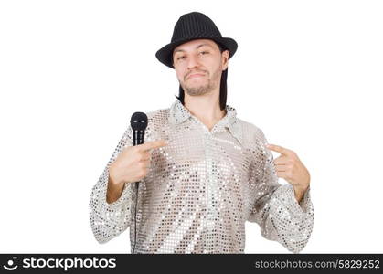 Man with mic isolated on white