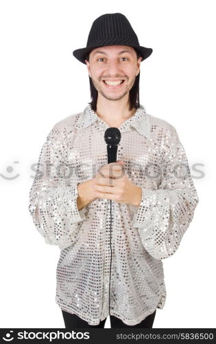 Man with mic isolated on white