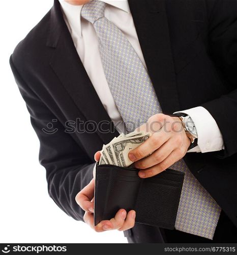 Man with money. Isolated over white.