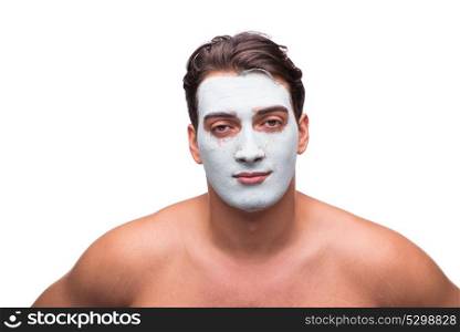 Man with mud mask isolated on white