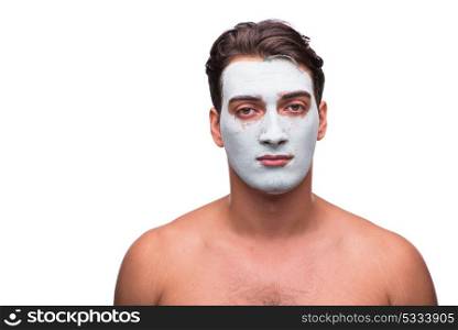 Man with mud mask isolated on white