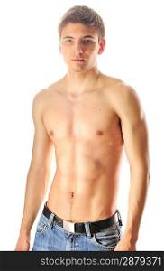 Man with muscular torso over white