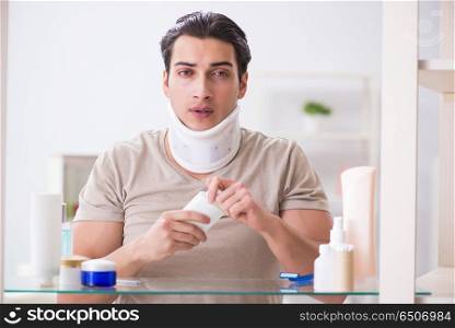 Man with neck brace after whiplash injury