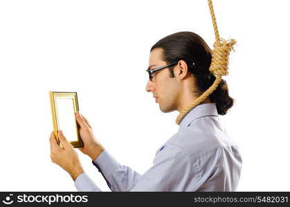 Man with noose around his neck