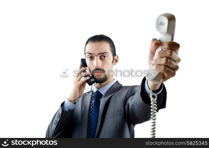 Man with phone isolated on white