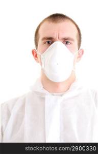 Man with respirator Isolated over white.