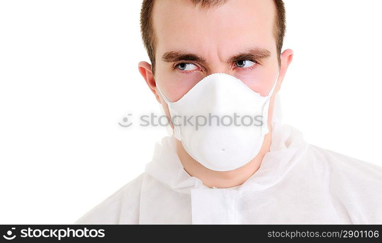 Man with respirator Isolated over white.