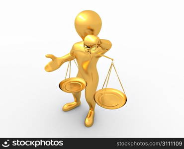 Man with scale. Symbol of justice. 3d