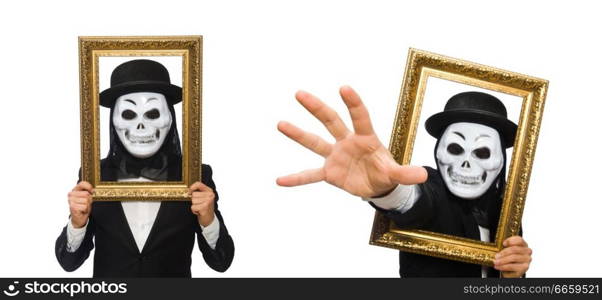 Man with scary mask isolated on white