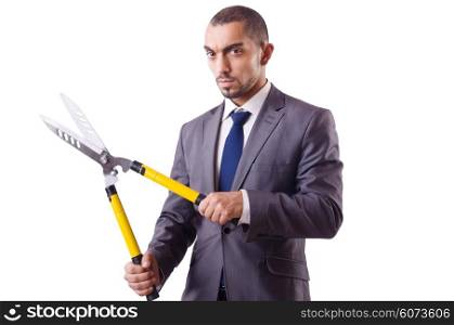 Man with shears in job cutting concept