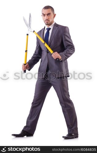 Man with shears in job cutting concept
