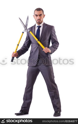 Man with shears in job cutting concept